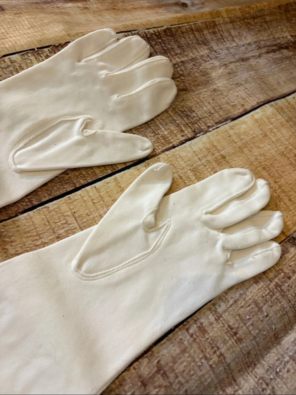 Ivory Embroidered Satin-Style Long Gloves